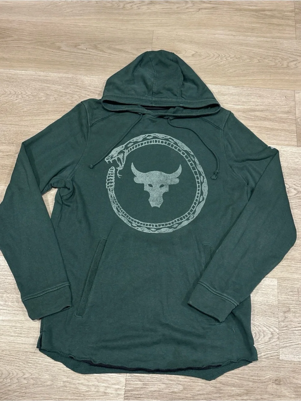 Project Rock Under Armour Sweatshirt Mens M Green Terry Hoodie Bull Snake Loose